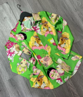 Galita Face Print Silky Green Shirt
