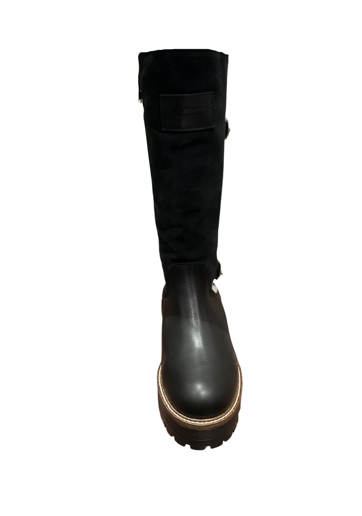 Ammann Erstfeld Tall Black Leather Boots w/ Calf Hair & Buckle