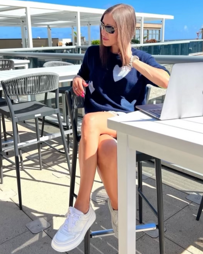 Brodie Quirky Heart Mini Sweat Top - Navy/Blue Mist