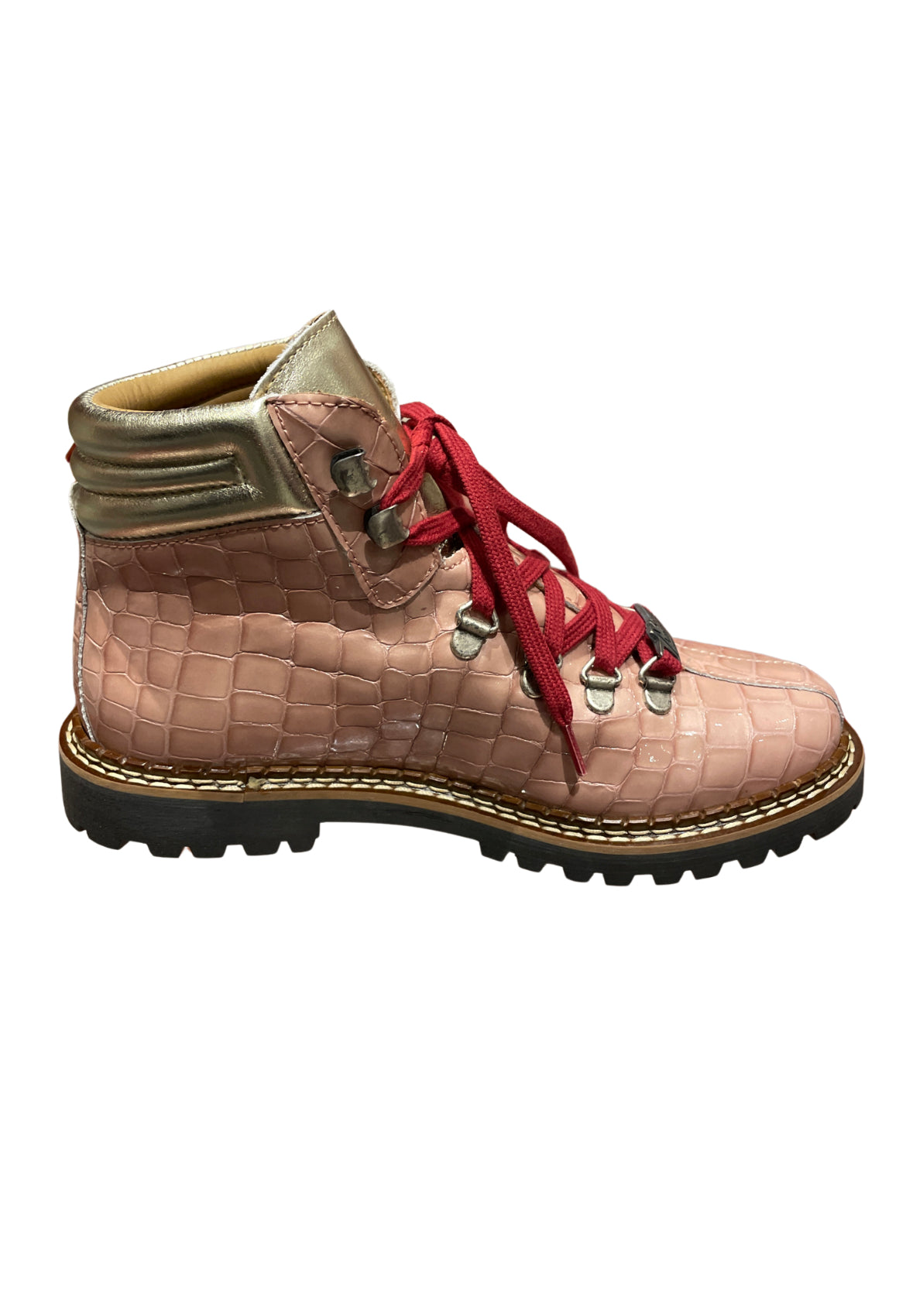 Ammann Town III Pink Croc Leather Ankle Boots