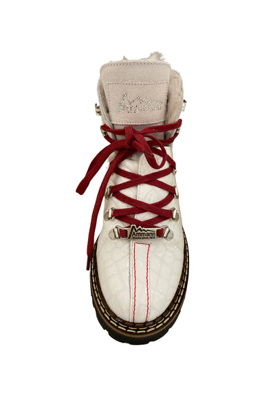 Ammann Town III White Croc Leather Ankle Boots w/ Rhinestones