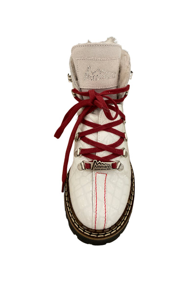 Ammann Town III White Croc Leather Ankle Boots w/ Rhinestone