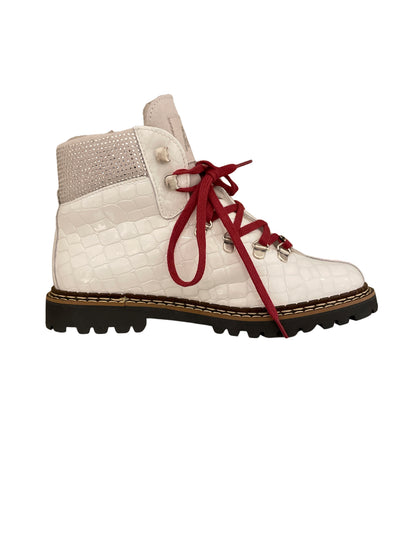Ammann Town III White Croc Leather Ankle Boots w/ Rhinestones