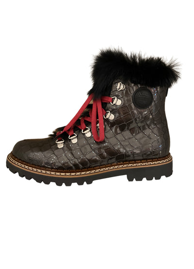 Ammann Splugen Black Fur Trim Croc Leather Ankle Boots