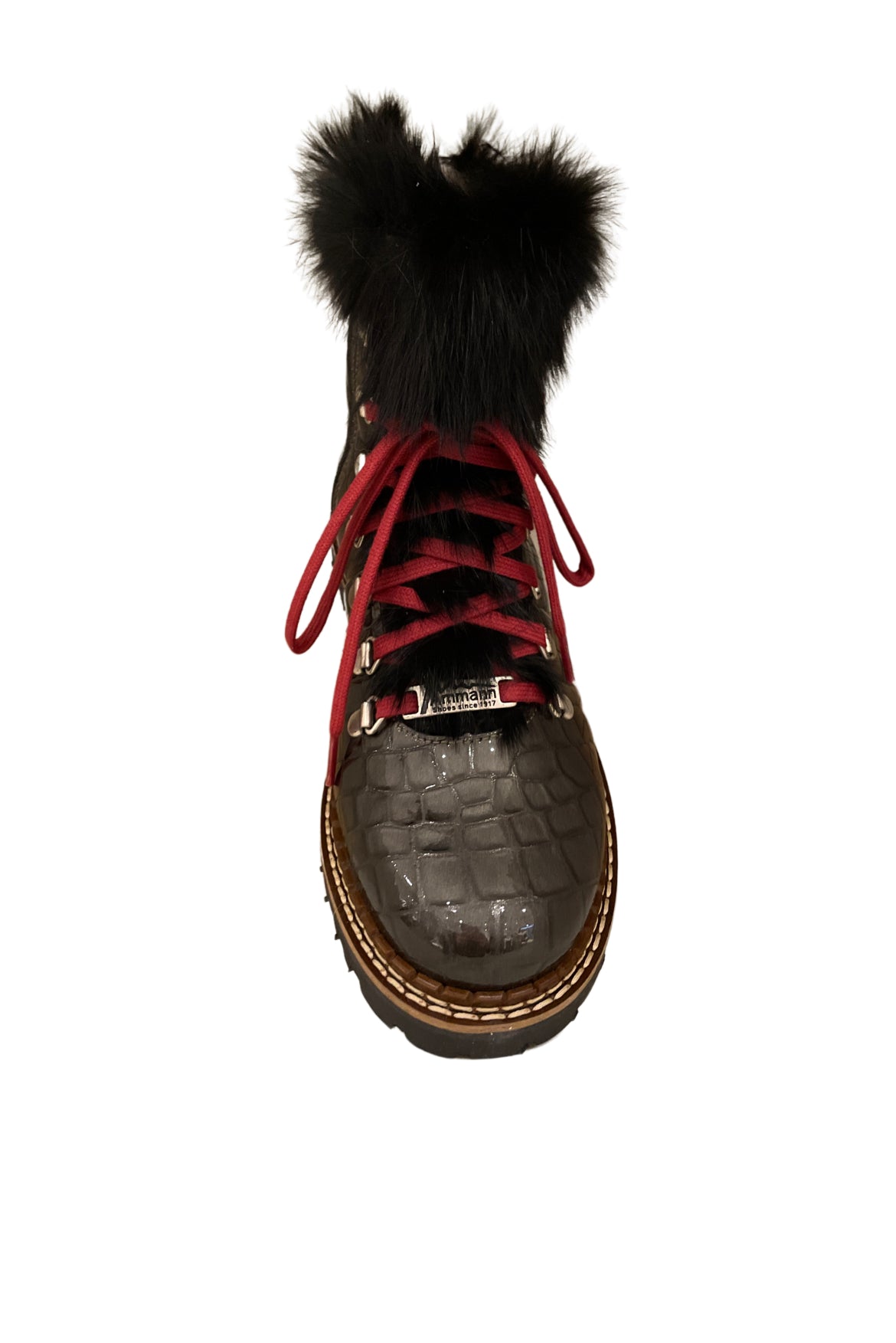 Ammann Splugen Black Fur Trim Croc Leather Ankle Boots