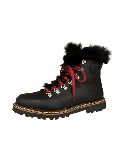 Ammann Splugen Black Fur Trim Smooth Leather Ankle Boots