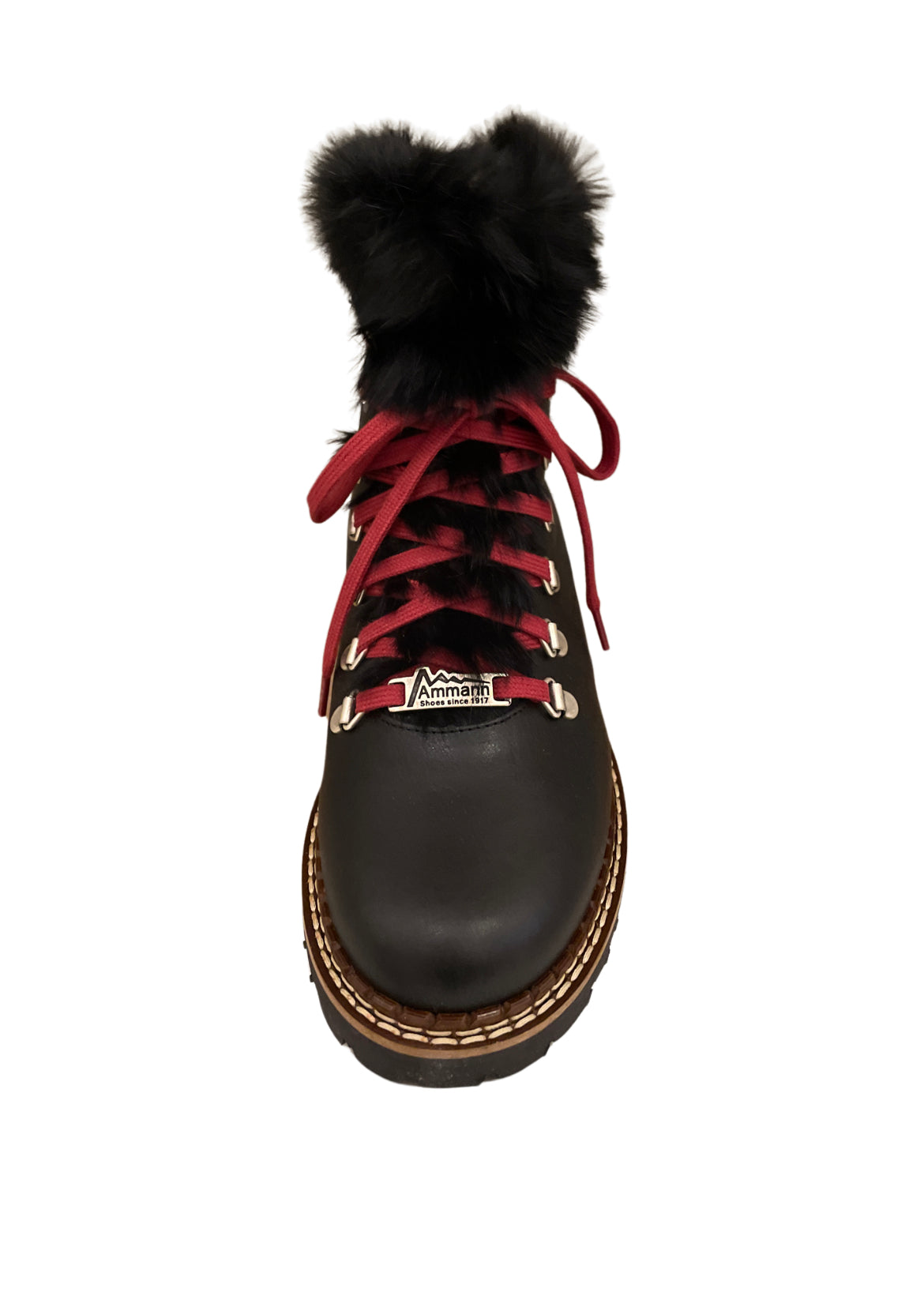Ammann Splugen Black Fur Trim Smooth Leather Ankle Boots