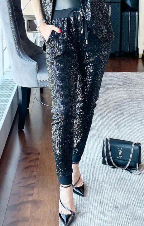 The Pink Door Sequin Jogger - Black