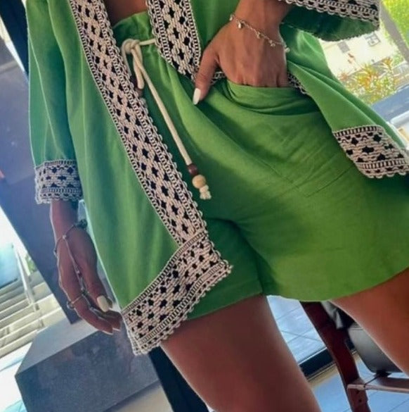 The Pink Door Drawstring Shorts - Green