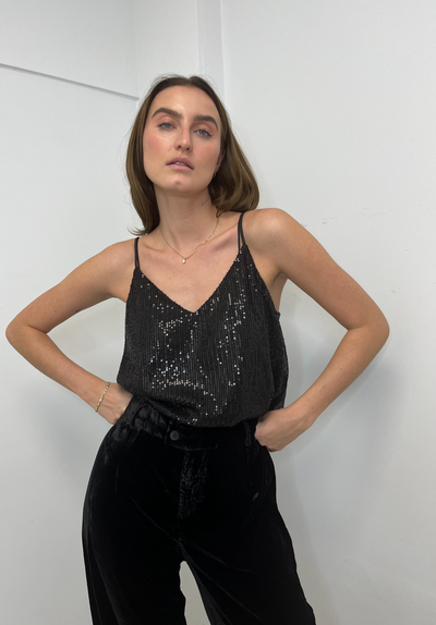 The Pink Door Sequin Tank Top - Black
