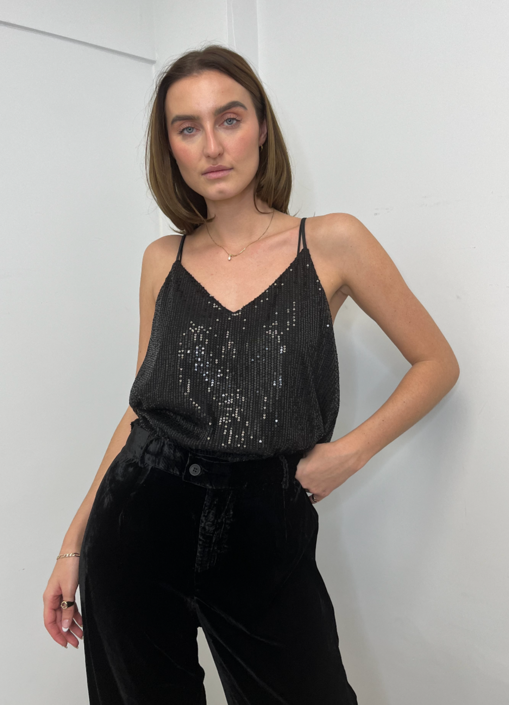 The Pink Door Sequin Tank Top - Black
