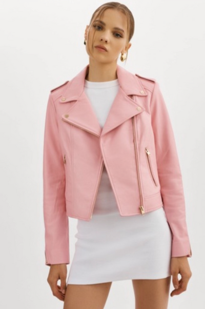 Lamarque Donna Leather Jacket w Gold Hardware - Orchid Pink