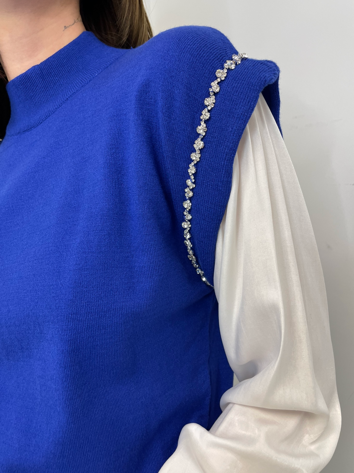 The Pink Door Cobalt Blue Vest & Shirt w/ Diamond Detail