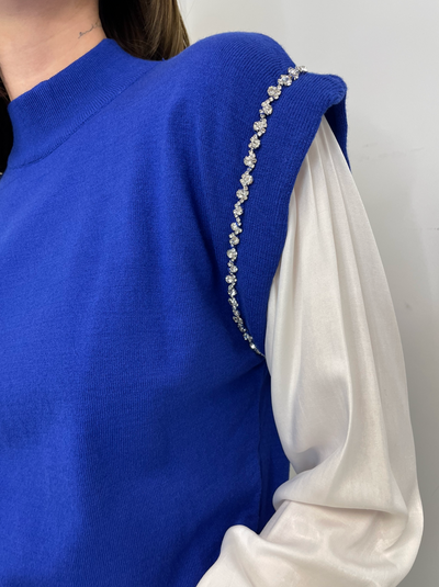 The Pink Door Cobalt Blue Vest & Shirt w/ Diamond Detail
