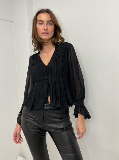The Pink Door Ruched Blouse - Black