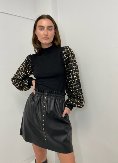 The Pink Door Gold & Black Sequin Sleeve Top