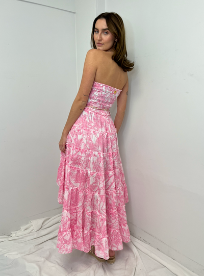 Las Noches Ibiza Print Ruffle Dress - Pink