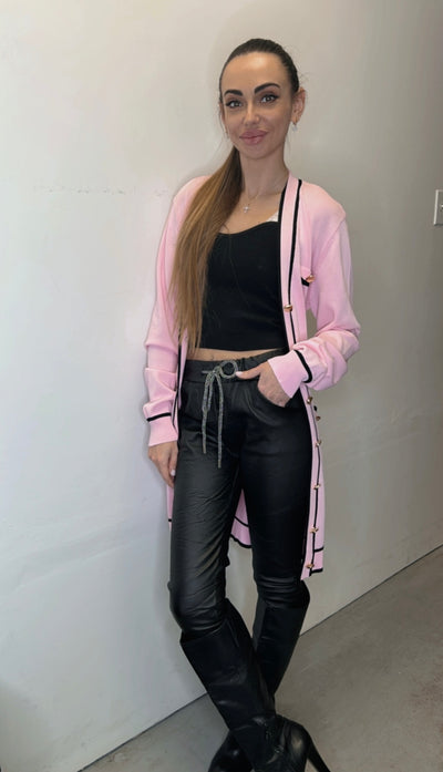 The Pink Door Pink Cardigan w/ Black Trim