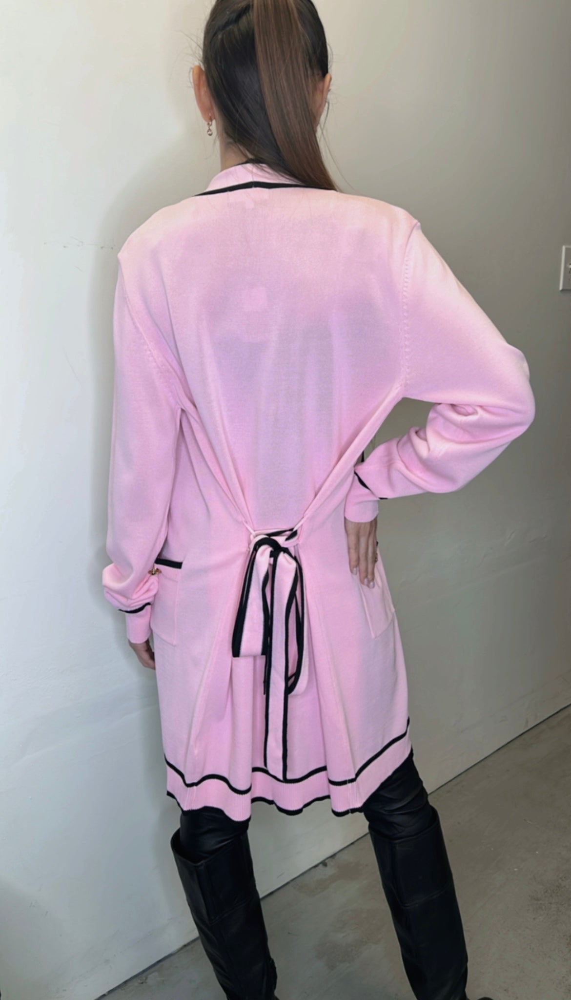 The Pink Door Pink Cardigan w/ Black Trim