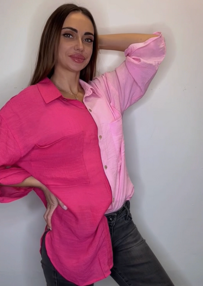 The Pink Door Colour Block Button Up Top - Pink/Fuchsia