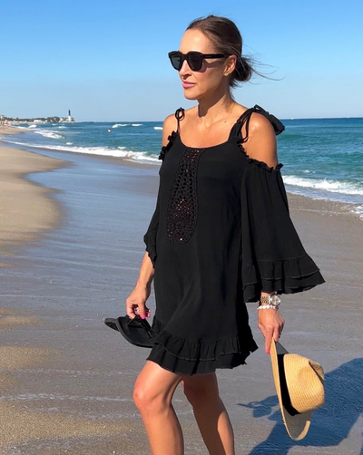 Surf Gypsy Cold Shoulder Beach Cover Up Dress - Black