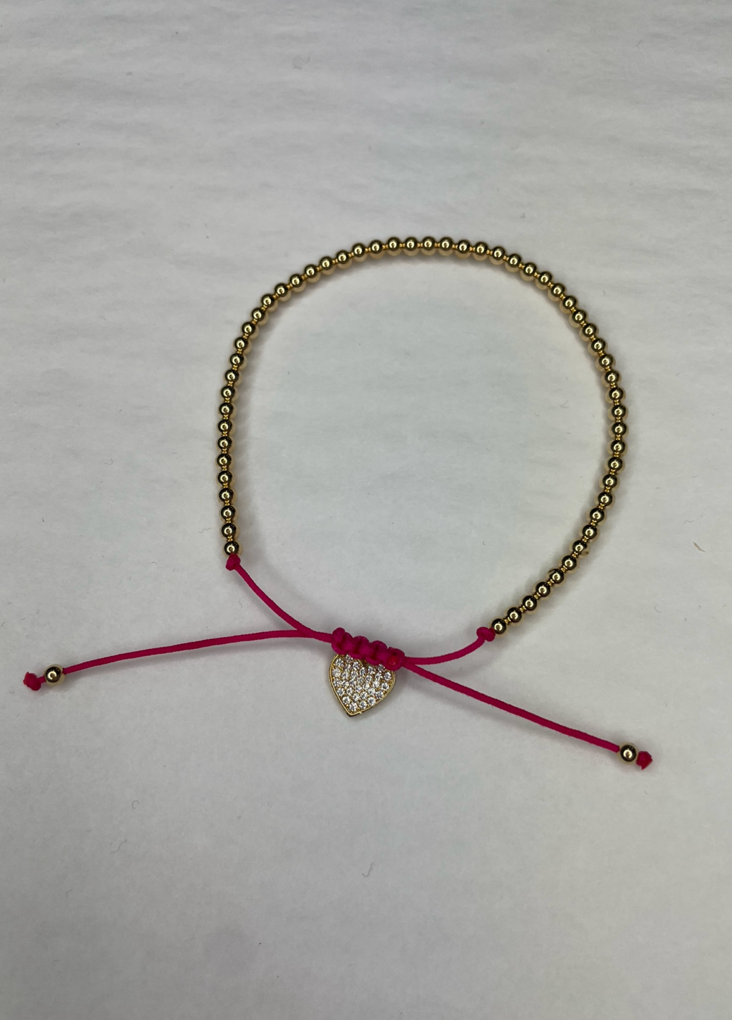 The Pink Door Gold Beaded Bracelet w/ Heart Charm