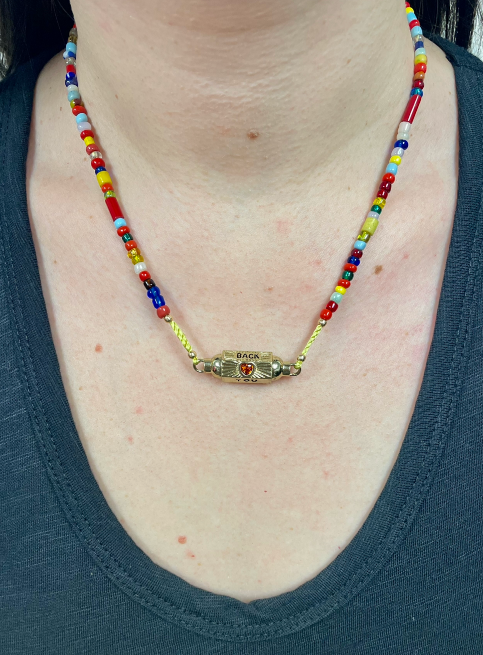 Short Multicolour Bead Necklace w/ Big Heart Charm