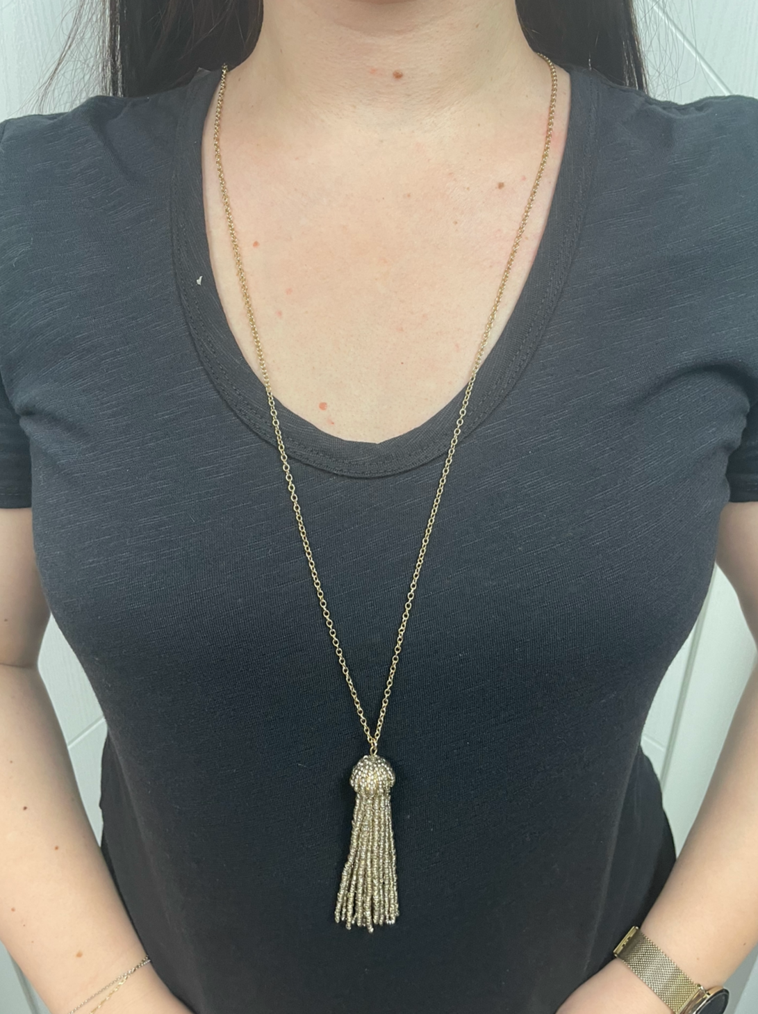 Long Beaded Fringe Necklace