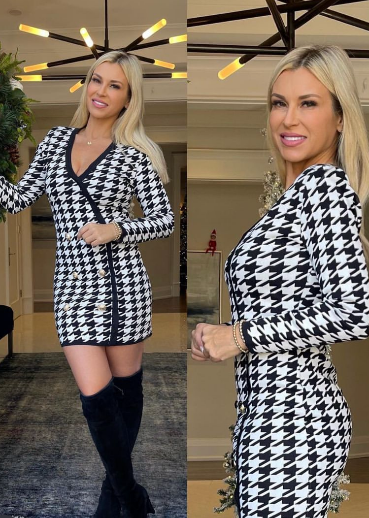 The Pink Door Houndstooth Knit Dress - Black/White