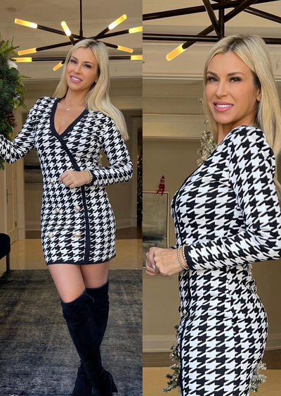 The Pink Door Houndstooth Knit Dress - Black/White