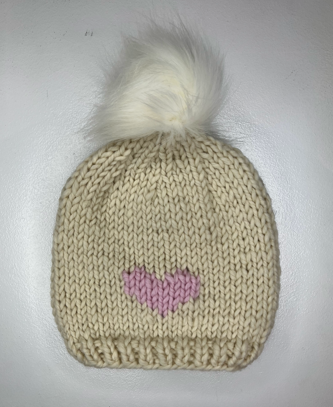 GOGO Heart Wool Hat - Ivory/Strawberry Pink