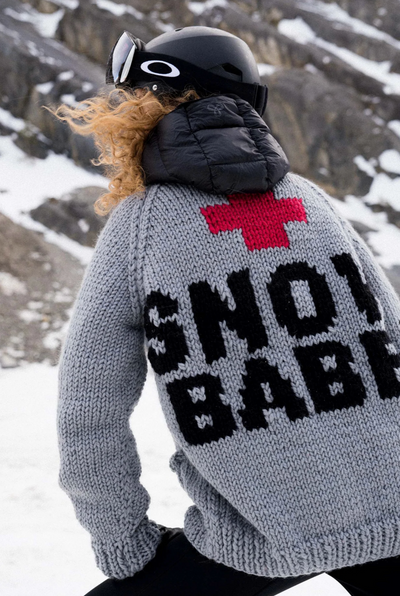 GOGO Classic Long “Snow Babe” Wool Cardi - Grey/Black