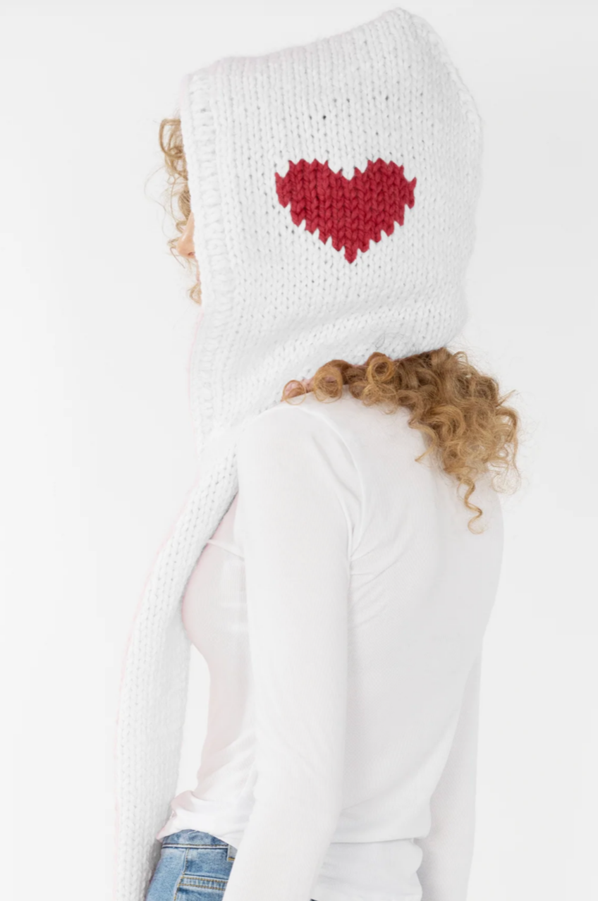 GOGO Wool Hooded Scarf - White/Red