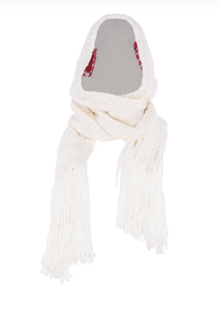 GOGO Wool Hooded Scarf - White/Red