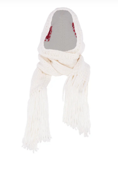 GOGO Wool Hooded Scarf - White/Red
