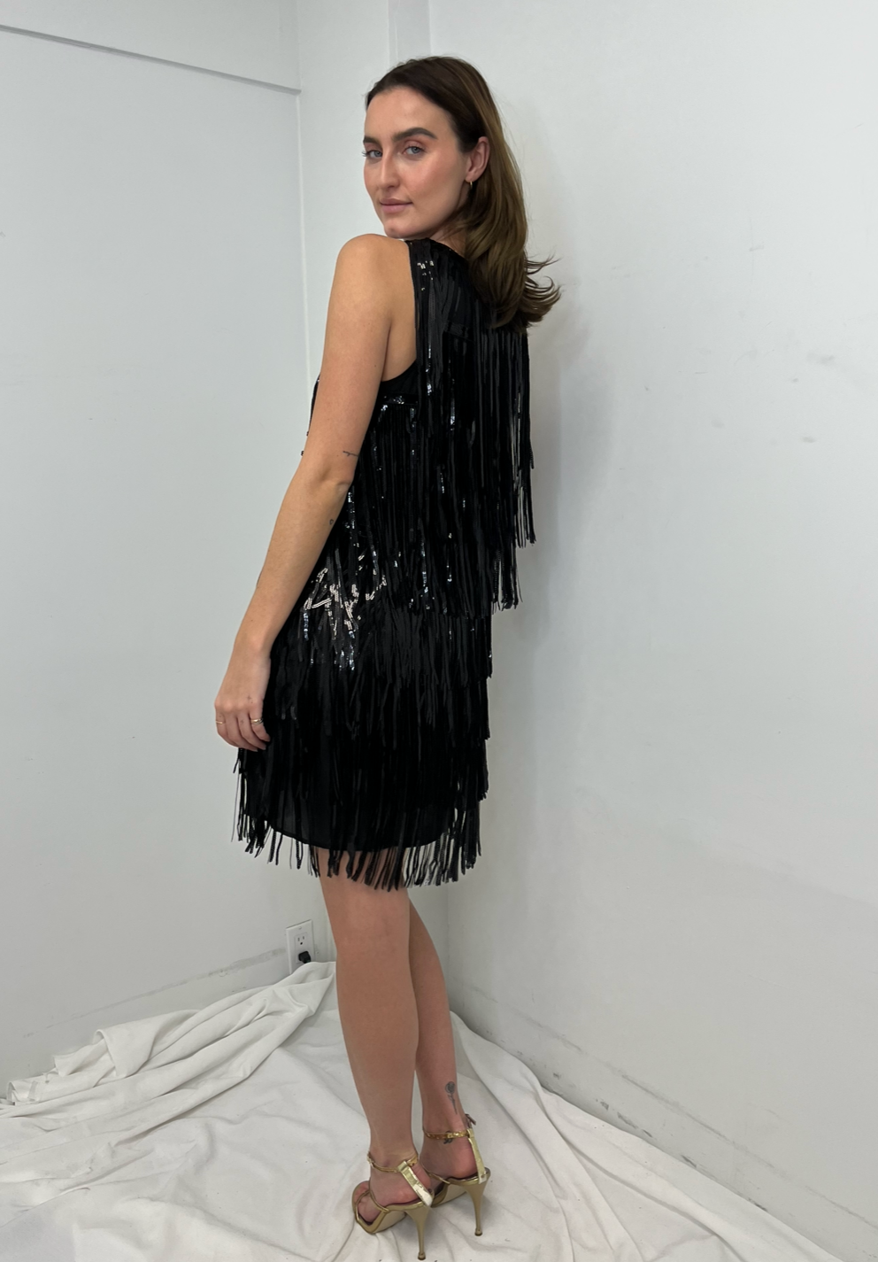 The Pink Door Fringe Sequin Dress - Black