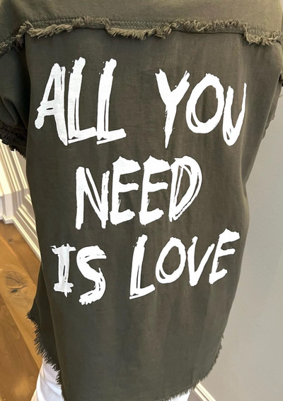 Elan Distressed “All You Need Is Love” Jacket - Olive
