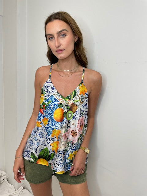 The Pink Door Printed Silky Cami - Kiwi