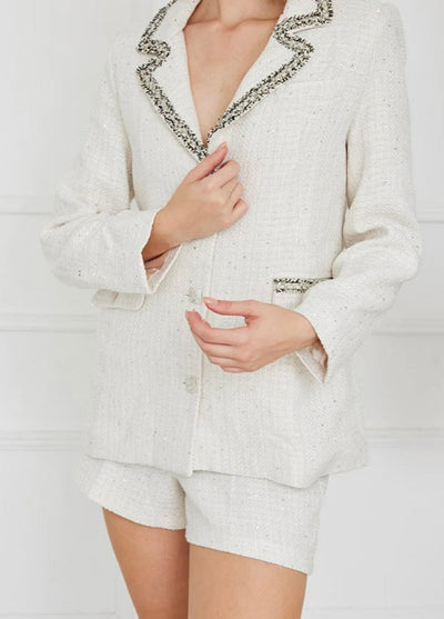 The Pink Door White Tweed Shorts w/ Diamond Buttons