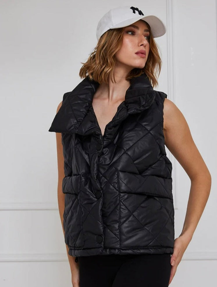 The Pink Door Black Puffer Vest w/ Front Pocket