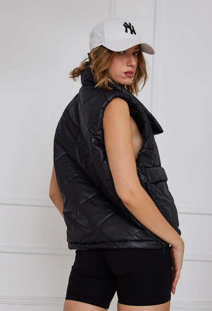 The Pink Door Black Puffer Vest w/ Front Pocket