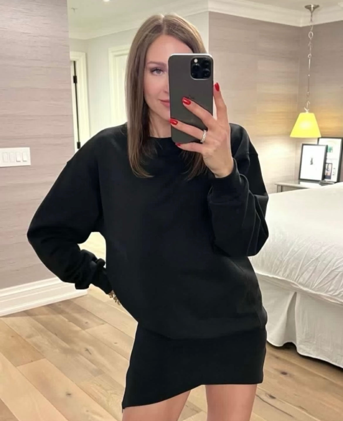 CHRLDR Brooklyn Black Ribbed Sweatshirt Dress w/ Zipper