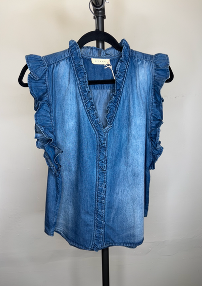 Stark X Denim Ruffly Shirt - Light Wash Blue