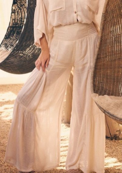 Surf Gypsy Lightweight Texture Wide Leg Pant - Cream