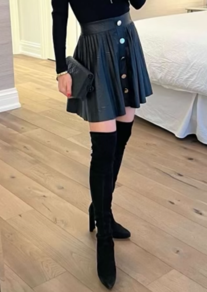 The Pink Door Gold Button Faux Leather Skirt