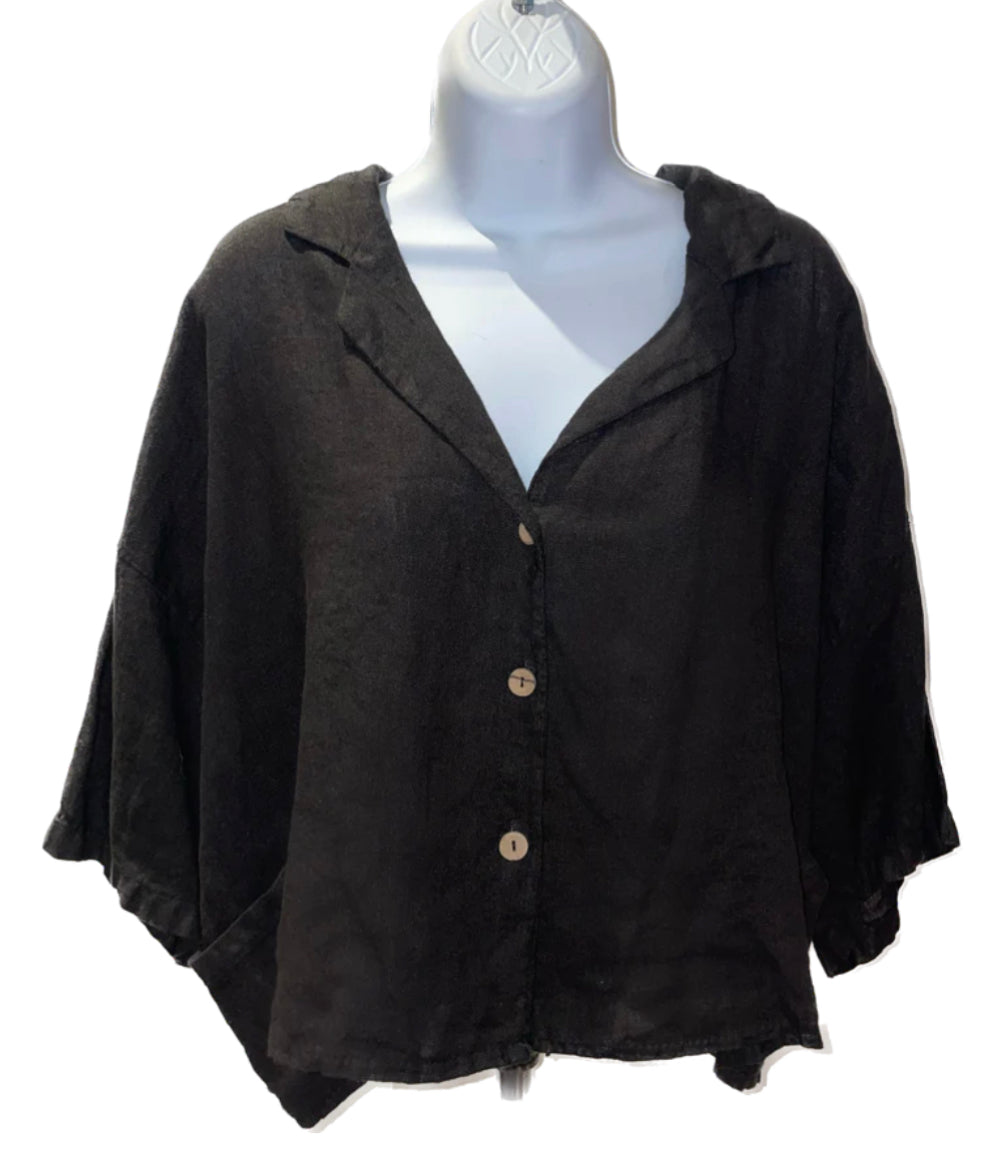 Made In Italy Cropped Linen Jacket Black