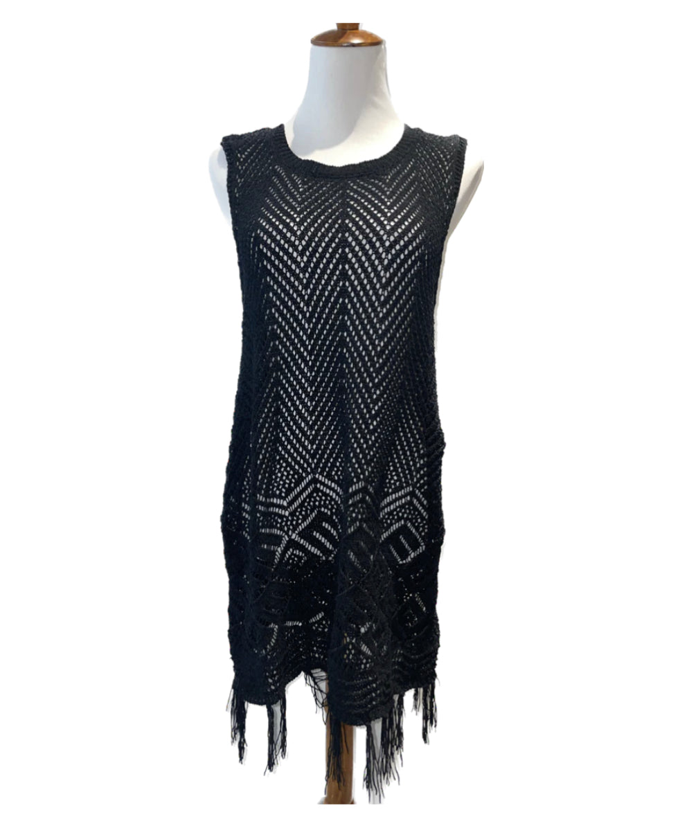 Surf Gypsy Crochet Fringe Coverup - Black