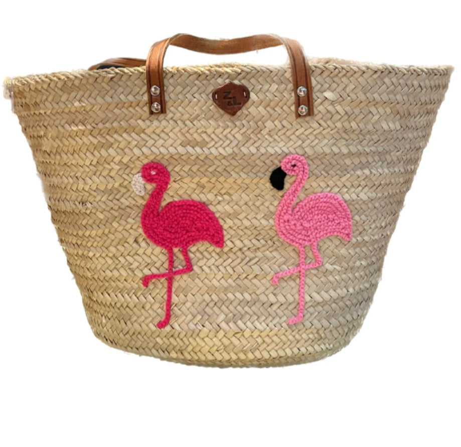 The Pink Door Flamingo Straw Oversized Beach Bag