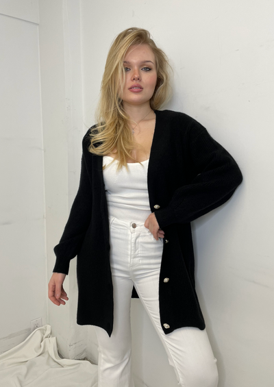 The Pink Door Black Pearl Button Cardi