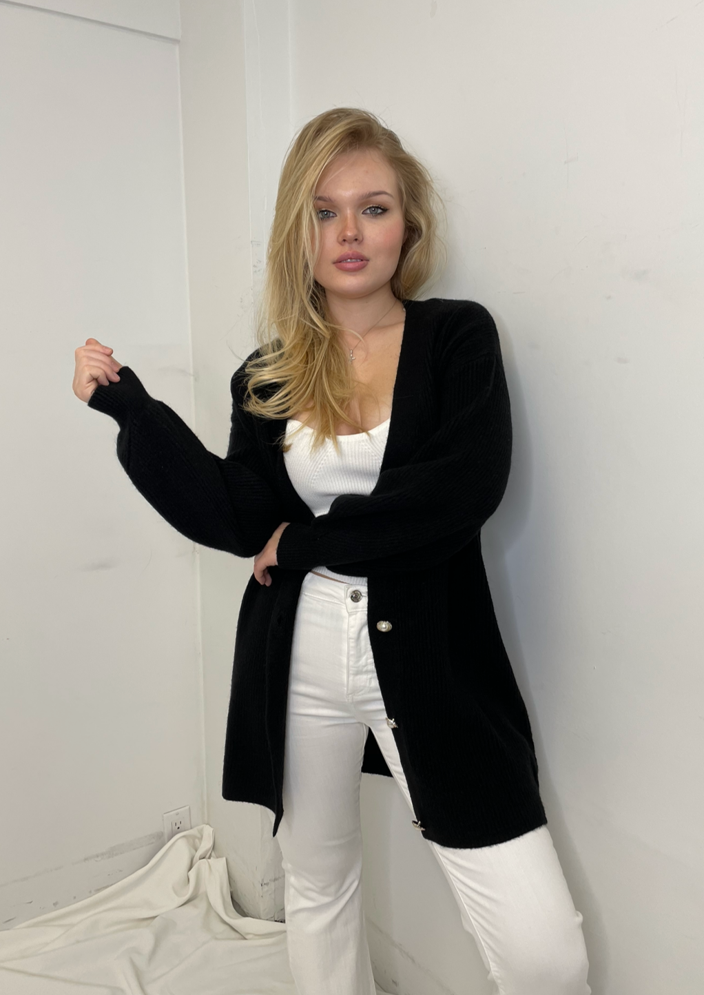 The Pink Door Black Pearl Button Cardi